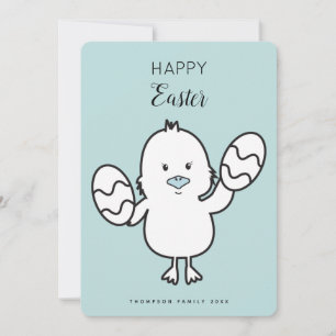 Pastellblå Chick- och äggbelysning av Cute Påsk Julkort