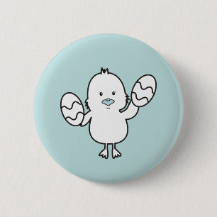 Pastellblå Chick- och äggbelysning av Cute Påsk Knapp