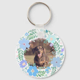 Pastellblå Dachshund Personligt Namn & Foto  Nyckelring