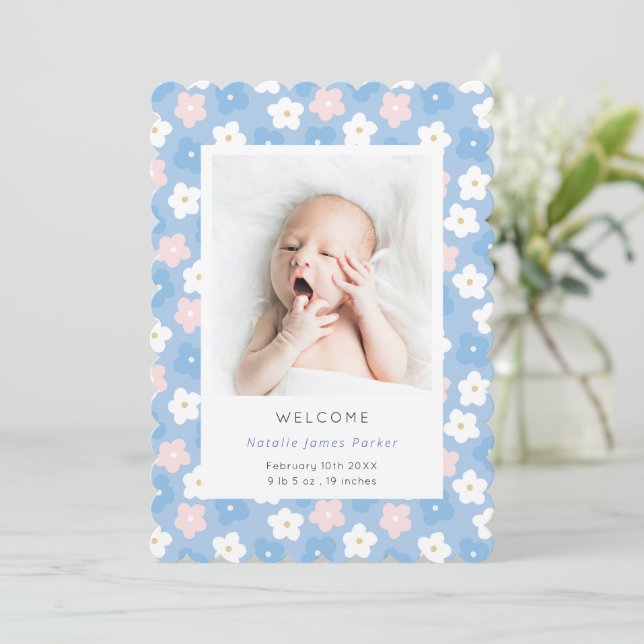 Pastellblå Daisy blomma | Cute Simple Birth Meddelande (Stående Fram)