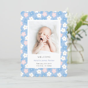 Pastellblå Daisy blomma Cute Simple Birth Meddelande