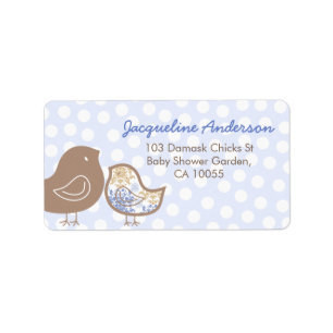 Pastellblå Damask-kycklingar Pojke Baby Shower Adr Adressetikett
