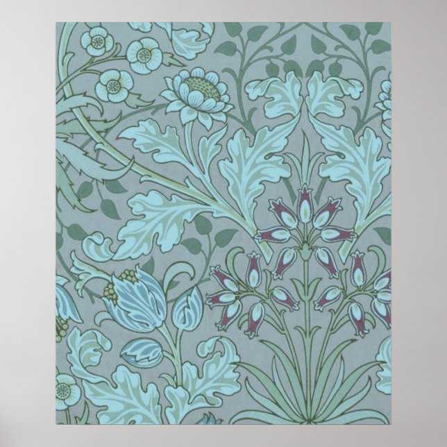 Pastellblå dekorativa blommor poster (Framsidan)