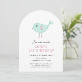 Pastellblå Fågel 1-års inbjudan