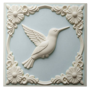 Pastellblå falsk relief Art Nouveau Kolibri Kakelplatta