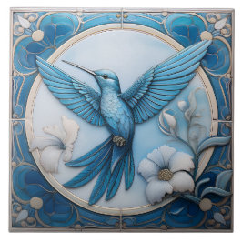 Pastellblå falsk relief Art Nouveau Kolibri L Kakelplatta