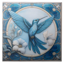 Pastellblå falsk relief Art Nouveau Kolibri R