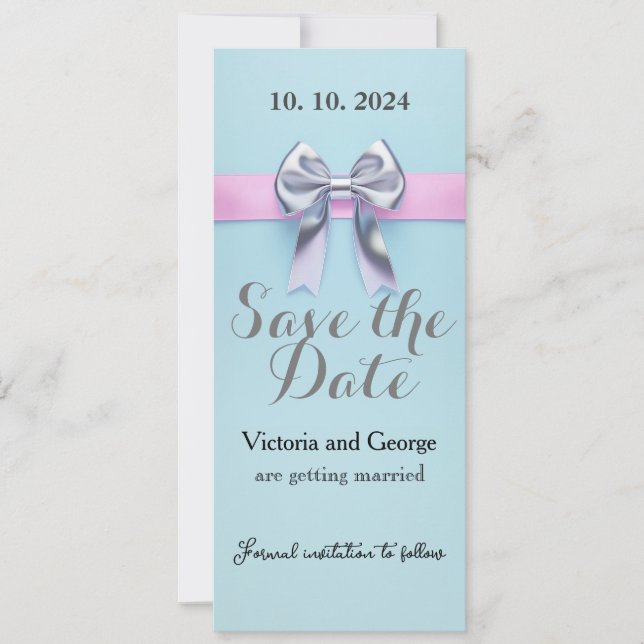 Pastellblå färgad med en båge inbjudningar (Framsida)