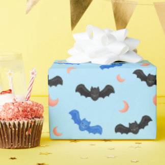 Pastellblå fladdermus spöklik söt barnkalas-mönste presentpapper