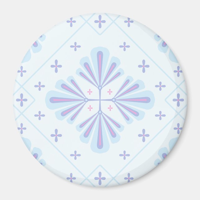 Pastellblå geometrisk blomsterupprepning  magnet (Framsidan)