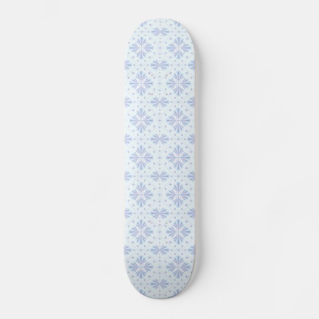 Pastellblå geometrisk blomsterupprepning  mini skateboard bräda 18,5 cm (Framsida)