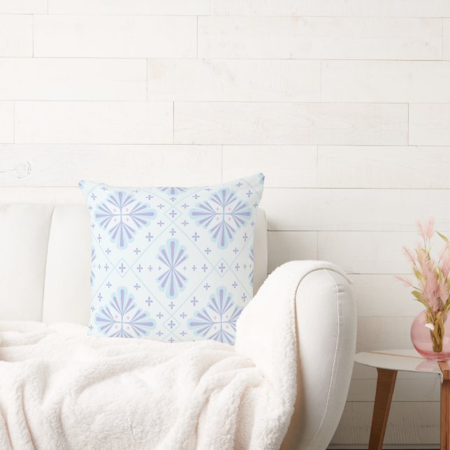 Pastellblå geometrisk blomsterupprepning mönster kudde (Soffa)
