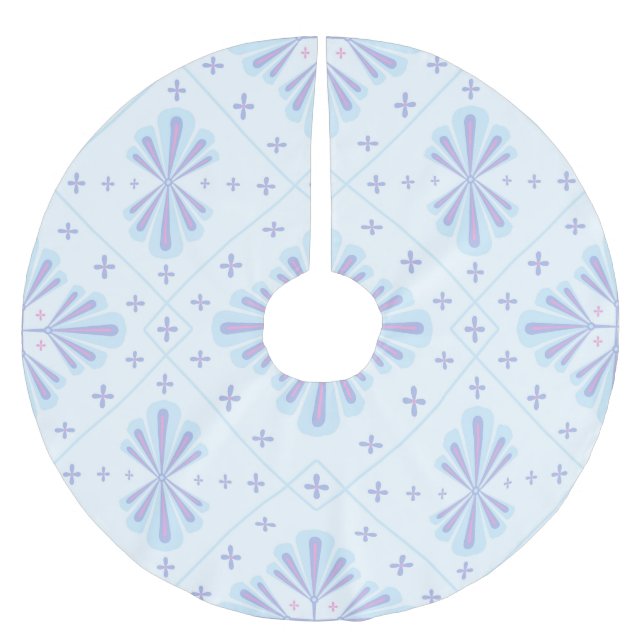 Pastellblå geometrisk blomsterupprepningsmönster  julgransmatta borstad polyester (Framsidan)