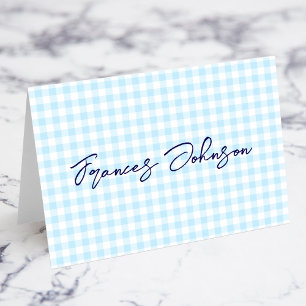Pastellblå Gingham Namnkort för platser Bordsnummer