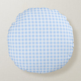 Pastellblå Gingham Rund Kudde