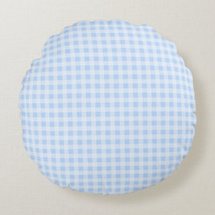 Pastellblå Gingham Rund Kudde