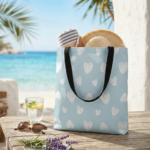 Pastellblå grönt vita hjärtan söta shopping bag tygkasse