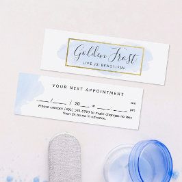 Pastellblå & Guld Vattenfärg Elegant Möte Mini Visitkort
