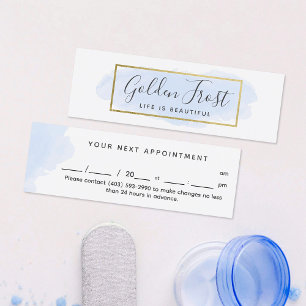 Pastellblå & Guld Vattenfärg Elegant Möte Mini Visitkort