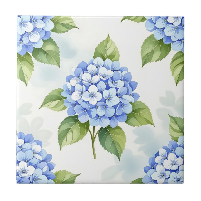 Pastellblå Hydrangea Bukett Mönster Kakelplatta (Framsidan)