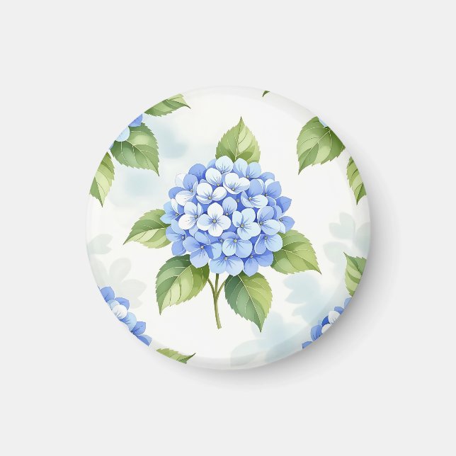 Pastellblå Hydrangea Bukett Mönster Magnet (Framsidan)