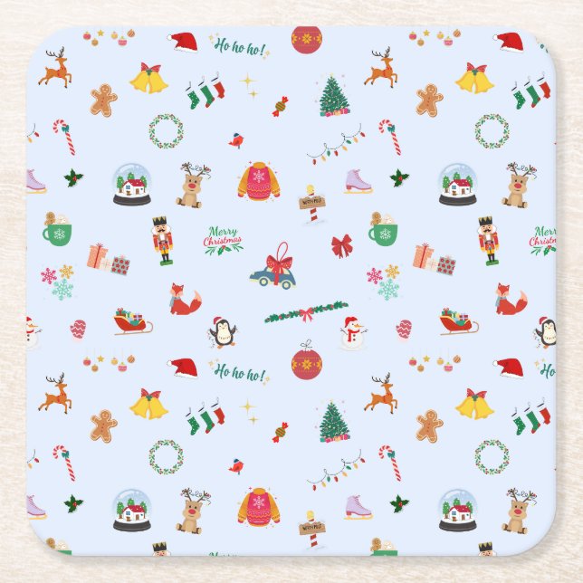 Pastellblå julheminredning underlägg papper kvadrat (Framsidan)