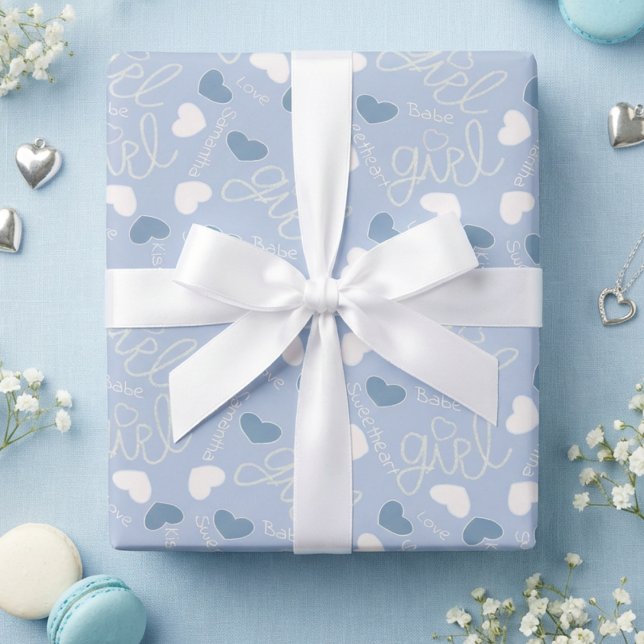 Pastellblå Kärlekshjärtan Presentpapper (Romantic blue hearts with a playful vibe, the perfect wrapping for any occasion.)