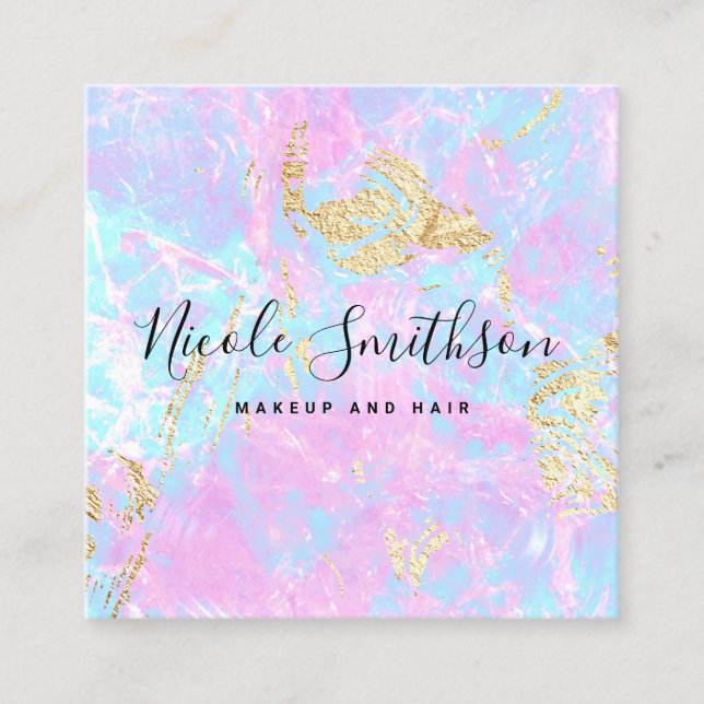 Pastellblå lila-marmor och FAUX guld-folie Fyrkantigt Visitkort (Framsida)