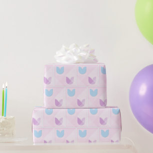 Pastellblå Lila Tulips & Elegant Geometrisk Rosa Presentpapper