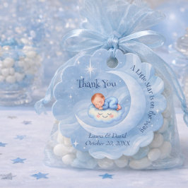 Pastellblå månstjärna present till babyfest gåvor etiketter