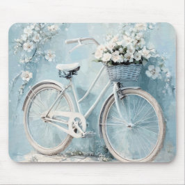 PASTELLBLÅ MED VITA BLOMMOR OCH CYKEL MUSMATTA