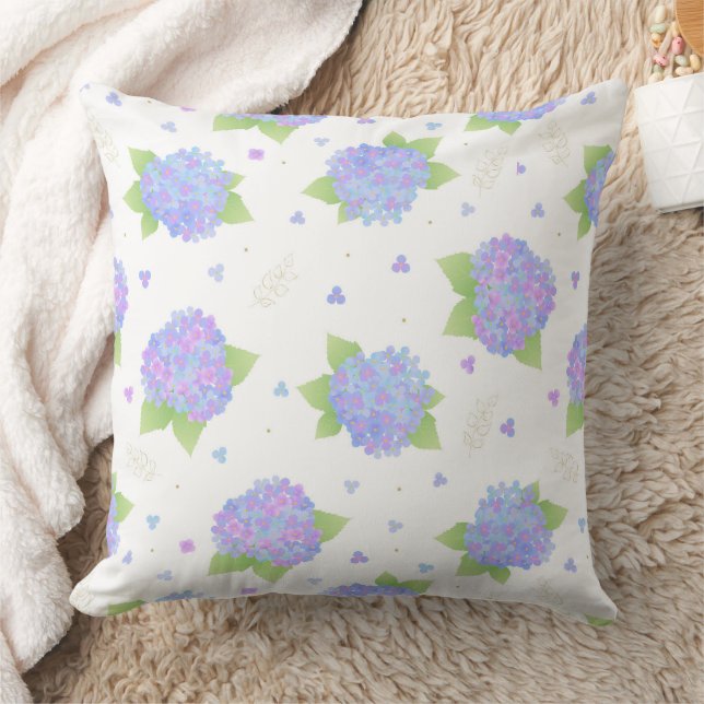 Pastellblå och lila hydrangea blommönster kudde (Filt)