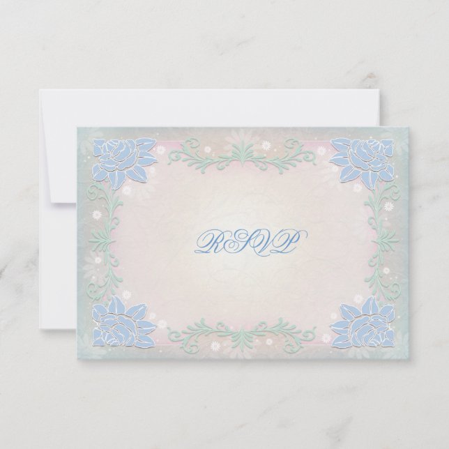 Pastellblå och Rosa Blommig Bröllops RSVP OSA Kort (Framsida)