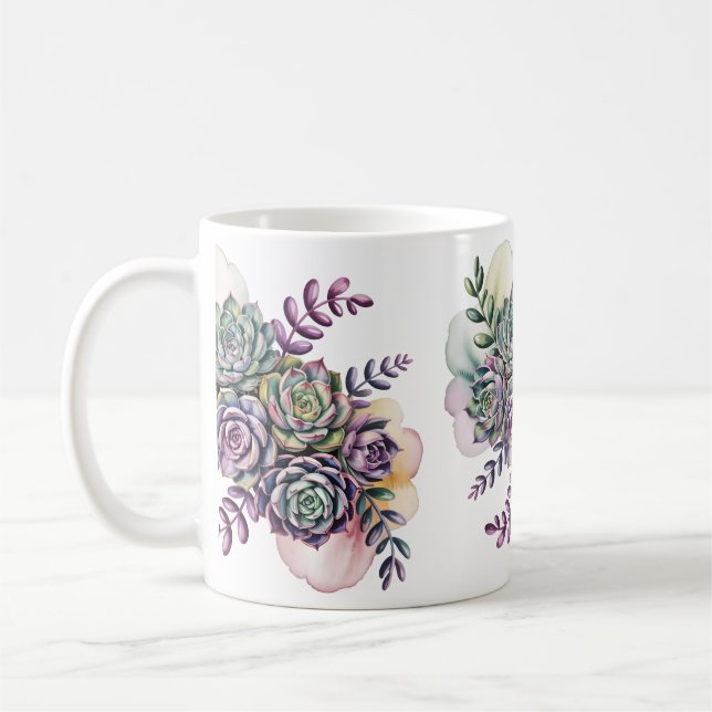 Pastellblå och rosa suckulenter kaffemugg (Vänster)
