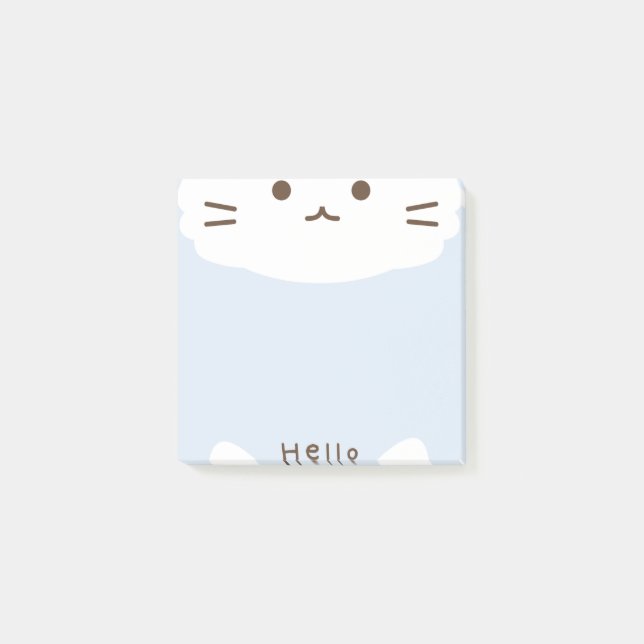 Pastellblå och vit Söt katt Post-it Block (Framsida)