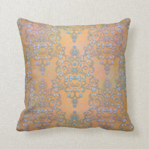 Pastellblå över Guld Aurora Lace Damask Kudde