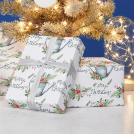 Pastellblå penselskrift Glad jul Blommig Presentpapper