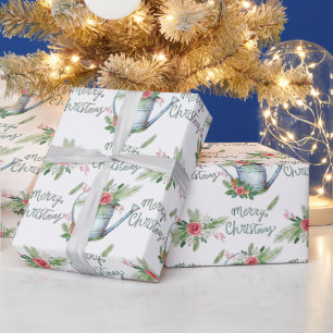 Pastellblå penselskrift Glad jul Blommig Presentpapper