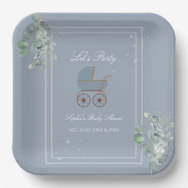 Pastellblå Ränder Barnvagn Baby Shower