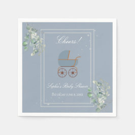 Pastellblå Ränder Barnvagn Baby Shower Pappersservett