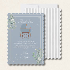Pastellblå Ränder Barnvagn Baby Shower Tack Kort