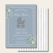 Pastellblå Ränder Barnvagn Bebis Shower