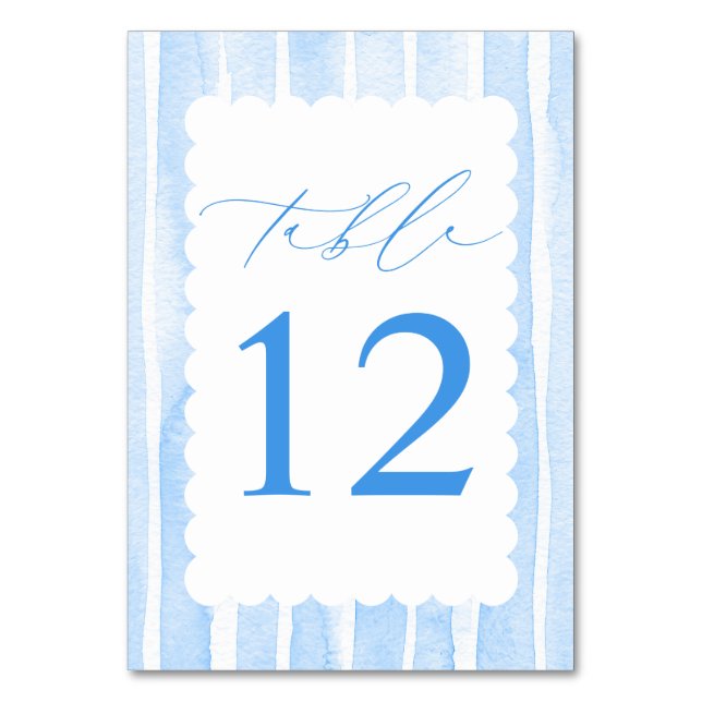 Pastellblå Ränder Elegant Baby Shower Bordsnummer (Framsidan)