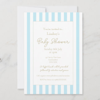 Pastellblå randig baby shower inbjudan
