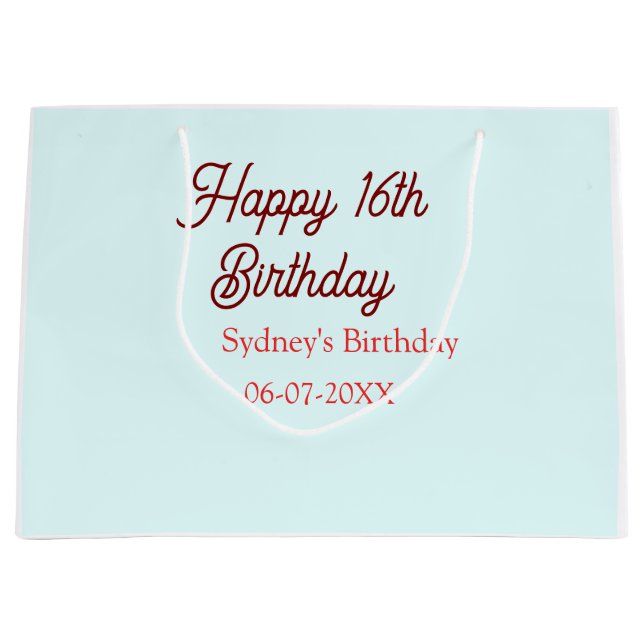 Pastellblå röd glad 16-årsdag namn datum eleg (Framsidan)