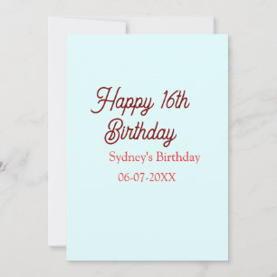 Pastellblå röd glad 16-årsdag namn datum eleg inbjudningar