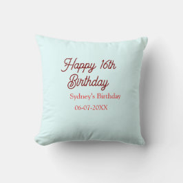 Pastellblå röd glad 16-årsdag namn datum eleg kudde
