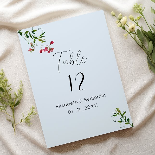 Pastellblå rosa röda gröna blommor Tabellnummer (Pastel blue pink red green flowers Table Numbers)