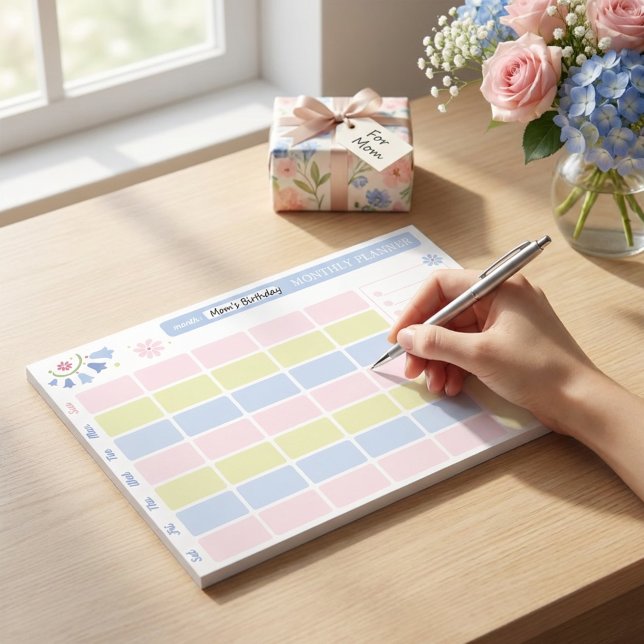 Pastellblå Rosa Söt Månadsplanerarblock 28x22 cm Anteckningsblock (Pastel Blue Pink Cute Monthly Planner Notepad
)