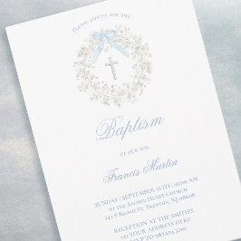 pastellblå rosett babysandkrans Dop Inbjudningar